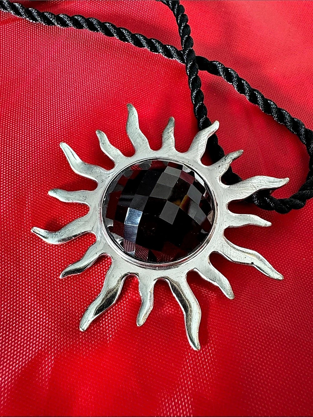 Sunburst Black 89 Onyx Stone Pendant Necklace 925 silver